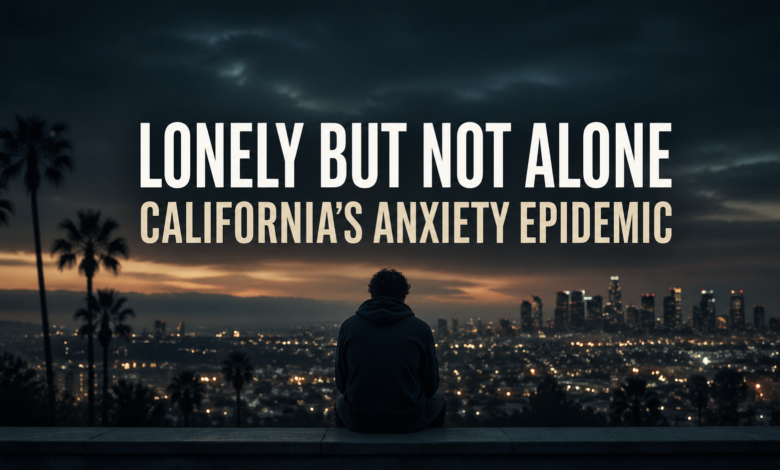 Lonely person looking over a California city showing anxiety, loneliness, and emotional disconnection