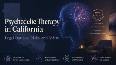 Psychedelic therapy in California legal options, safety risks, ketamine therapy, California psychedelic therapy laws, and patient support guide