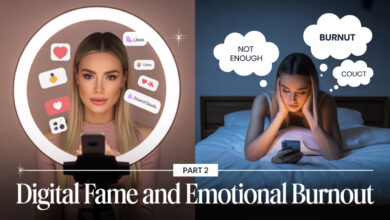 digital fame and emotional burnout , toxic comparison culture online, false lifestyle expectations in media , psychological effects of viral content