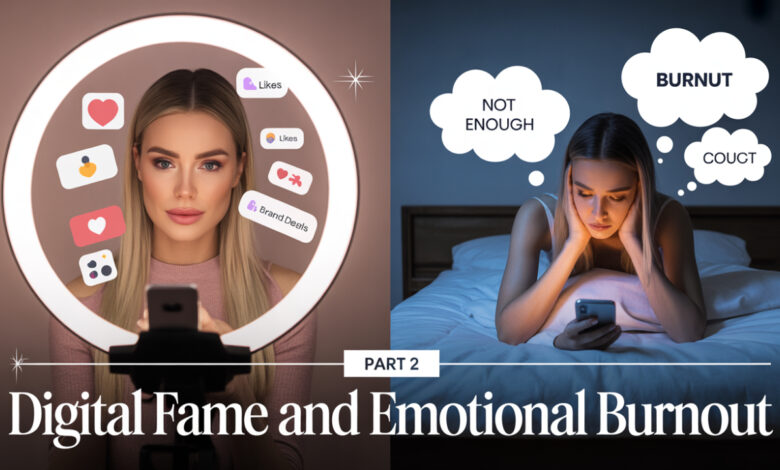 digital fame and emotional burnout , toxic comparison culture online, false lifestyle expectations in media , psychological effects of viral content