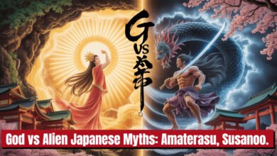 Explore in detail the connection God vs alien Japanese myths, Amaterasu spiritual meaning, Japanese divine wisdom.