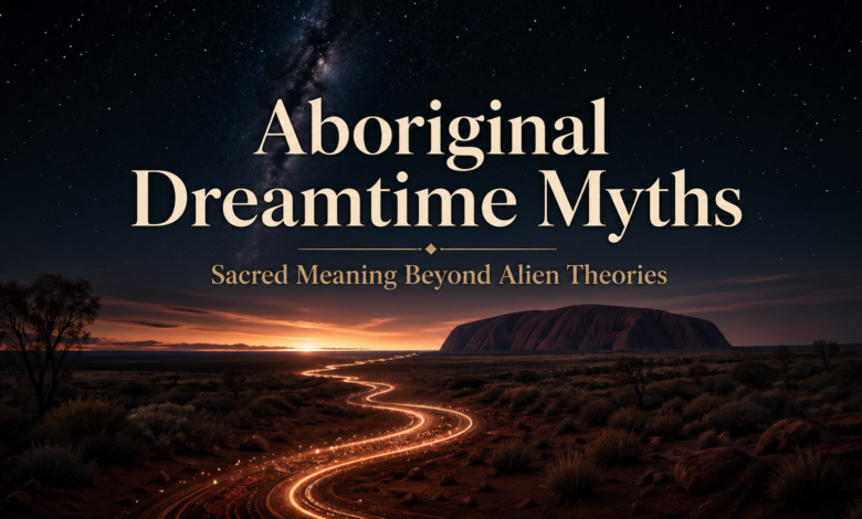 Aboriginal Dreamtime myths with sacred land, starry sky, and spiritual meaning beyond alien theories