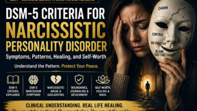 DSM-5 criteria for narcissistic personality disorder explained with NPD symptoms, narcissistic abuse, gaslighting, boundaries, and healing awareness.