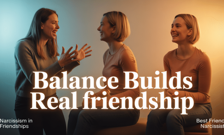 Exlpre narcissism in friendships explained. Friends with narcissist, narcissism and friendship, and signs of a best friend narcissist.