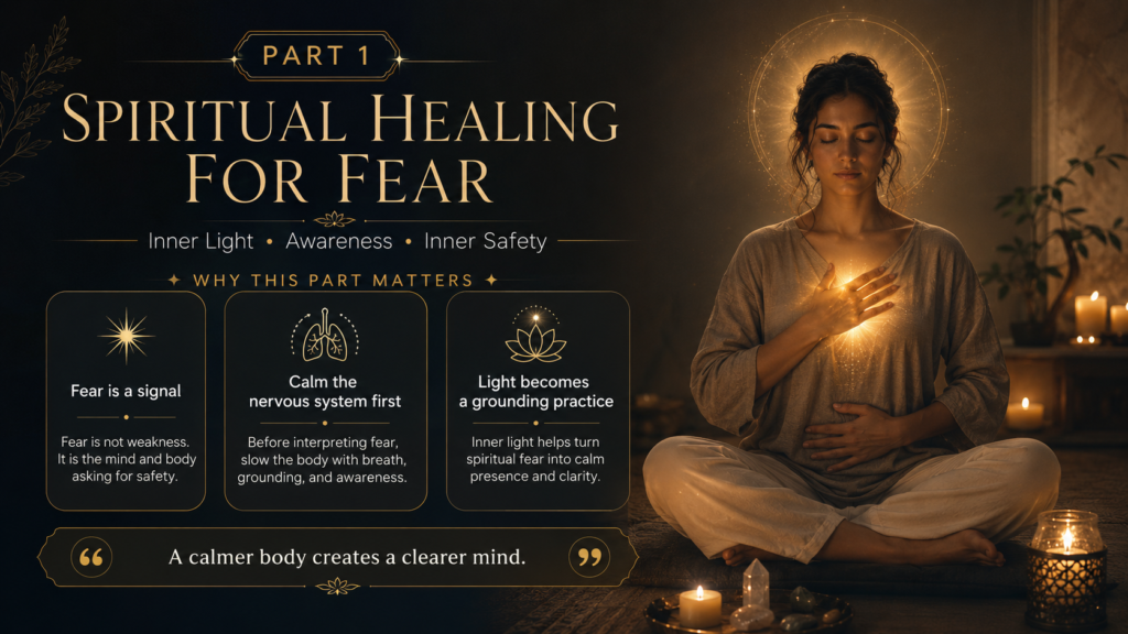 Spiritual healing for fear with inner light, awareness, nervous system calming, energy healing for fear, and spiritual light healing.