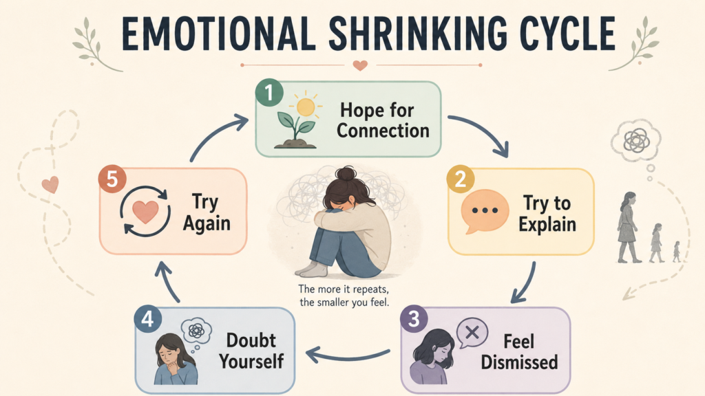 Emotional cycle explaining why a person feels small around a grandiose narcissist
