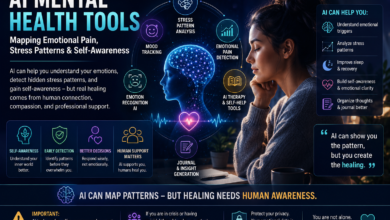 AI mental health tools for emotional pain mapping, stress pattern analysis, emotion recognition AI, and human support
