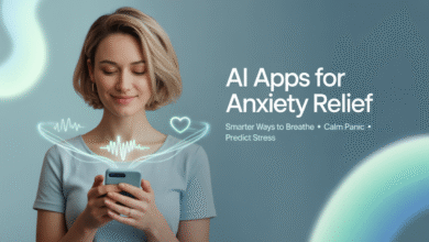 AI apps for anxiety relief, Best breathing apps for stress, HRV monitoring mental health benefits, Grounding techniques for panic attacks, AI stress prediction technology
