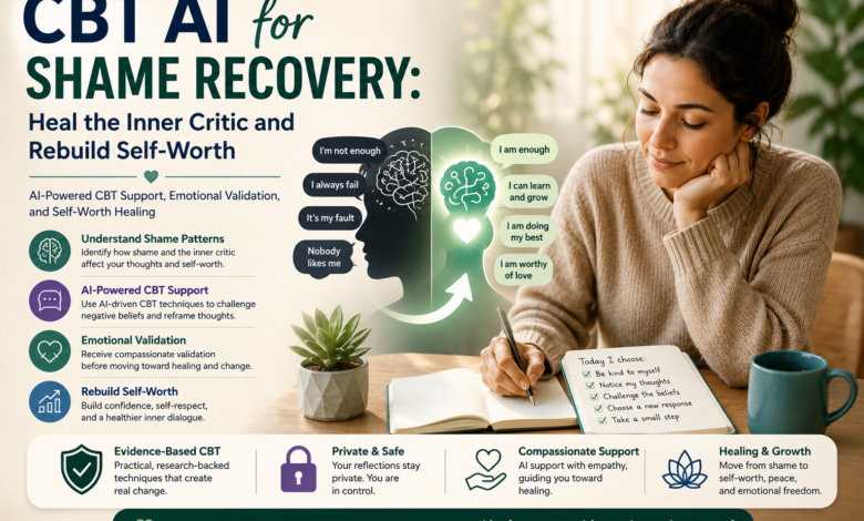 CBT AI for shame recovery helping the inner critic, emotional validation AI, AI emotional support for shame, and self-worth healing