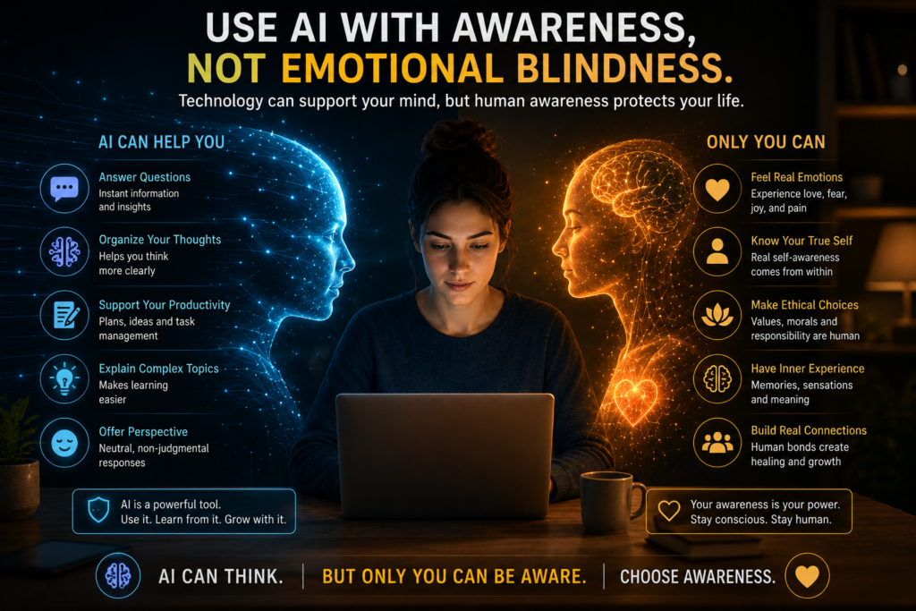 Can AI become conscious article image showing AI self-awareness, artificial intelligence consciousness, machine consciousness, and human awareness.