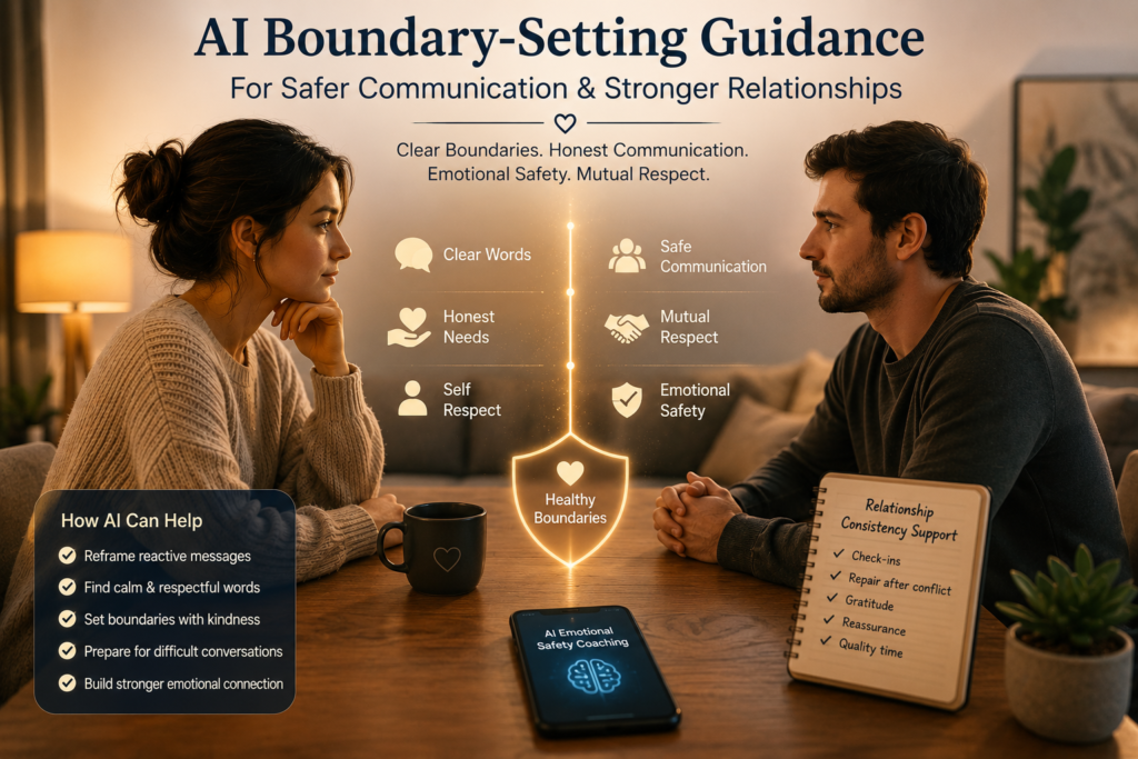 AI boundary-setting guidance supporting safer communication, emotional trust in relationships, secure bonding tools, and healthy boundaries