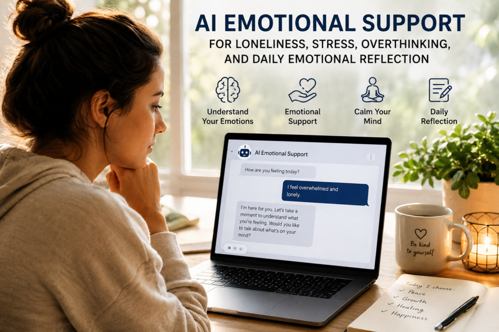 AI emotional support for loneliness, stress, overthinking, and daily emotional reflection using AI self-care tools
