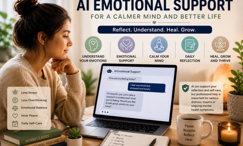AI emotional support for self-care, AI mindfulness tools, emotional healing, loneliness, stress, and inner peace