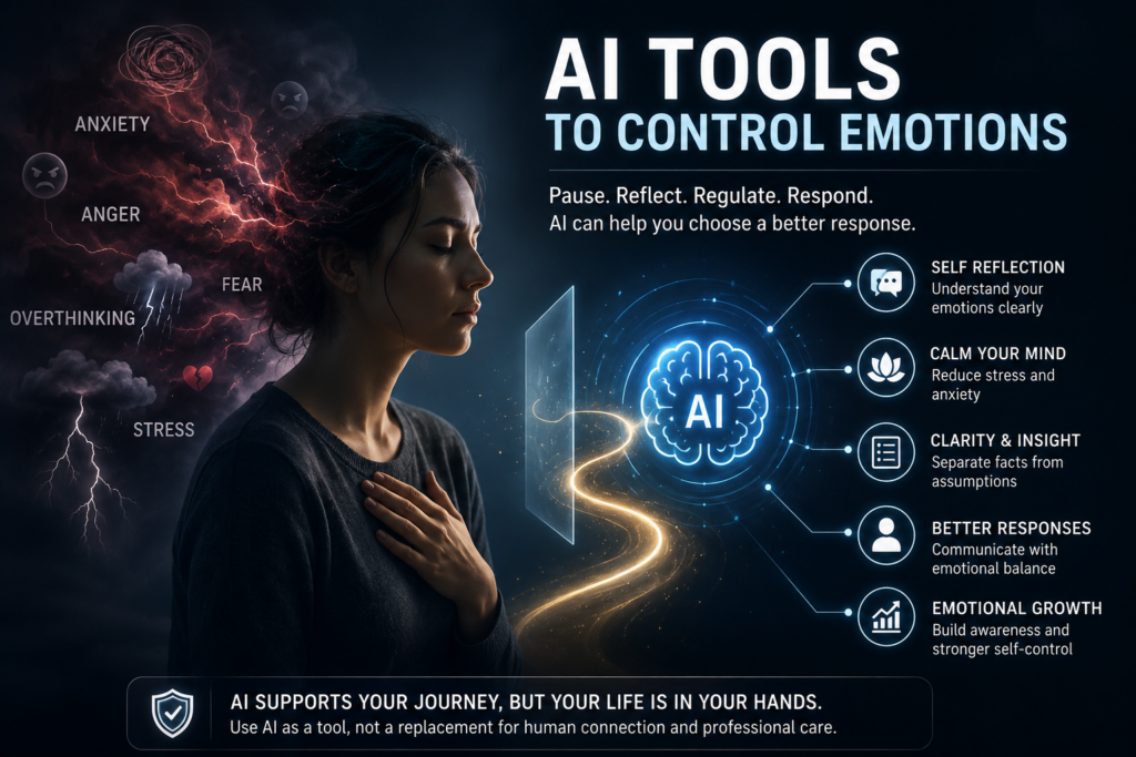 A person pausing before reacting while using AI for emotional reflection.