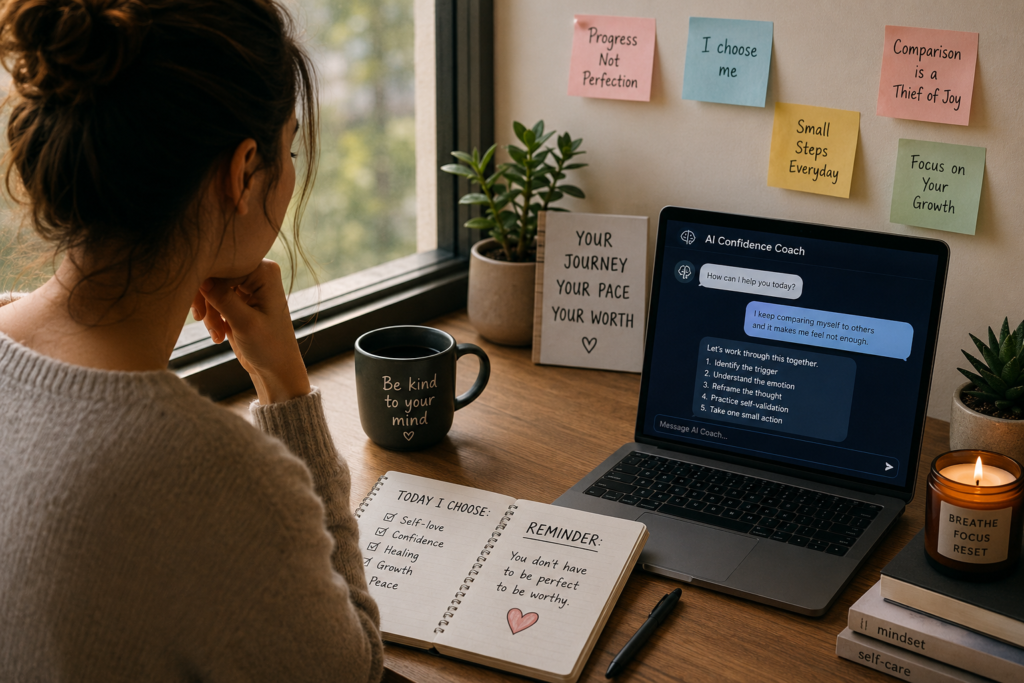 AI for self-worth reflection tool helping reduce comparison anxiety and rebuild confidence through self-validation training.