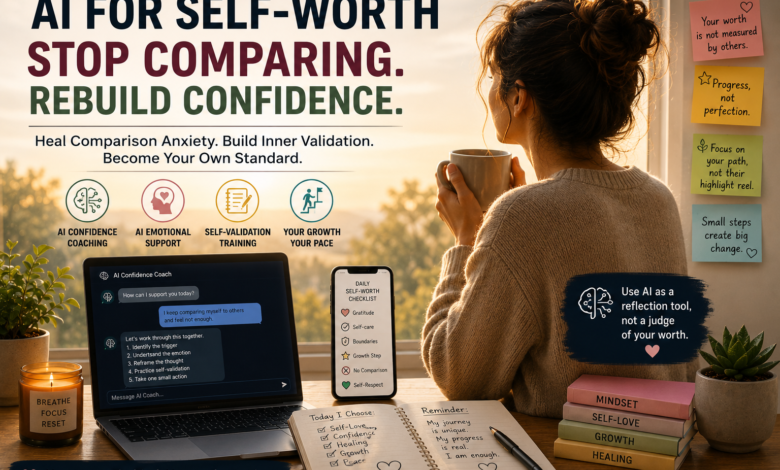 AI for self-worth helping reduce comparison anxiety and rebuild confidence through self-validation.