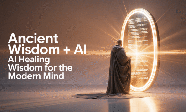 ancient wisdom + AI, AI and spiritual philosophy, AI healing wisdom, AI and ancient scriptures, AI consciousness integration