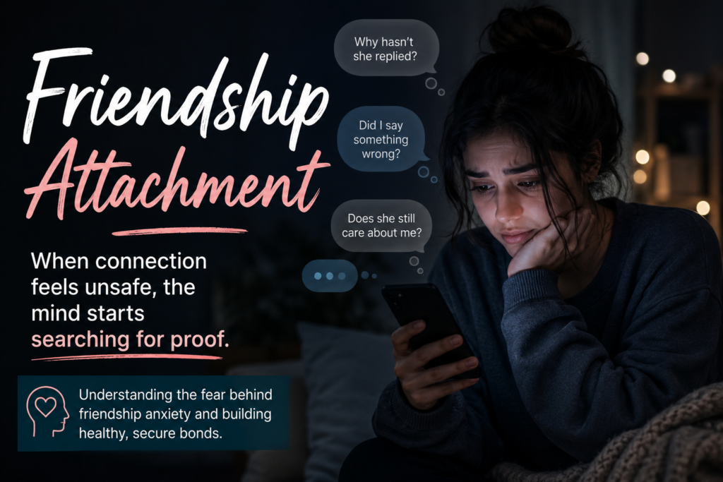 Friendship attachment and friendship anxiety showing emotional attachment in friendship, anxious attachment in friendships, and the need for healthy bonds.