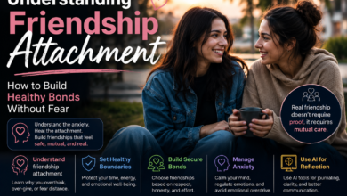 Friendship attachment guide showing anxious attachment in friendships, friendship anxiety, healthy friendship boundaries, emotional attachment in friendship, and healthy bonds.