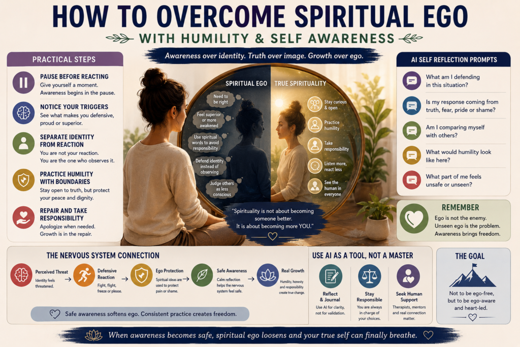 How to overcome spiritual ego with AI self reflection, humility and self awareness, ego and spirituality, and nervous system safety.