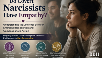 Do covert narcissists have empathy illustration showing emotional recognition, accountability, and compassionate action in relationships.