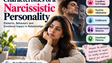 Woman reflecting on narcissistic personality traits, including grandiose self-image, need for admiration, entitlement, and relationship impact.