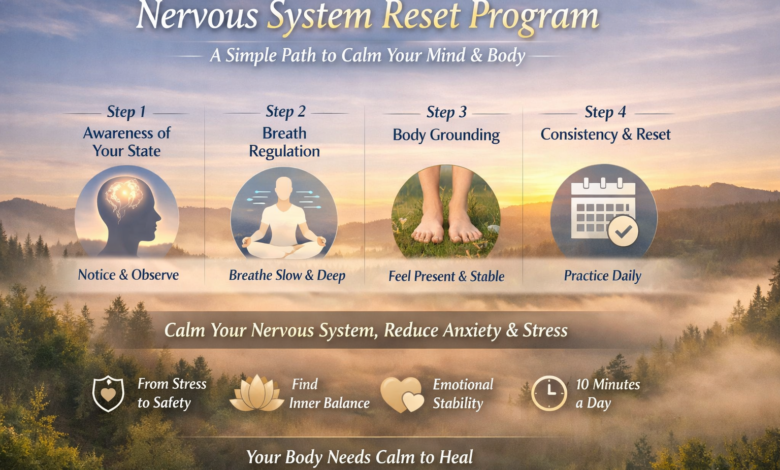 nervous system reset program, how to calm nervous system, nervous system regulation techniques, anxiety nervous system healing, stress reset methods