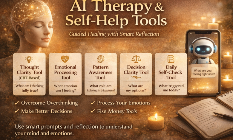 AI therapy tools, self help AI prompts, CBT tools for overthinking, emotional clarity tools, AI mental health support tools