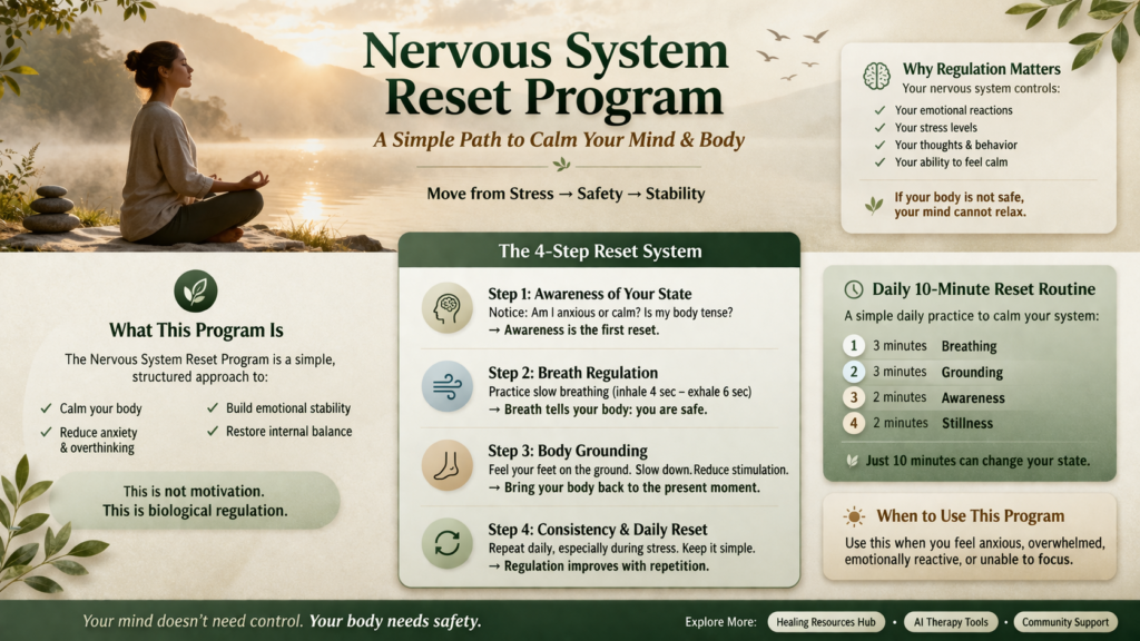 Learn how to reset your nervous system naturally with simple steps. Reduce anxiety, overthinking, and stress with daily regulation techniques.