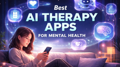 Best AI therapy apps for mental health showing AI tools for anxiety, overthinking, and emotional support