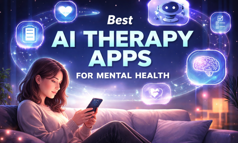 Best AI therapy apps for mental health showing AI tools for anxiety, overthinking, and emotional support