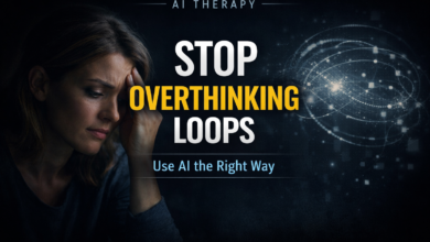 AI for overthinking concept showing how AI therapy helps break mental loops and reduce anxiety
