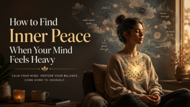Person trying to find inner peace while feeling mentally heavy, emotionally restless, and overwhelmed by unfinished thoughts