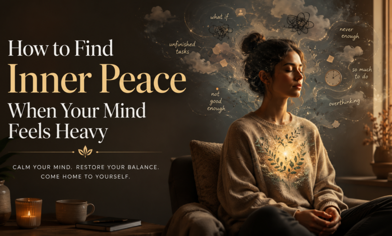 Person trying to find inner peace while feeling mentally heavy, emotionally restless, and overwhelmed by unfinished thoughts