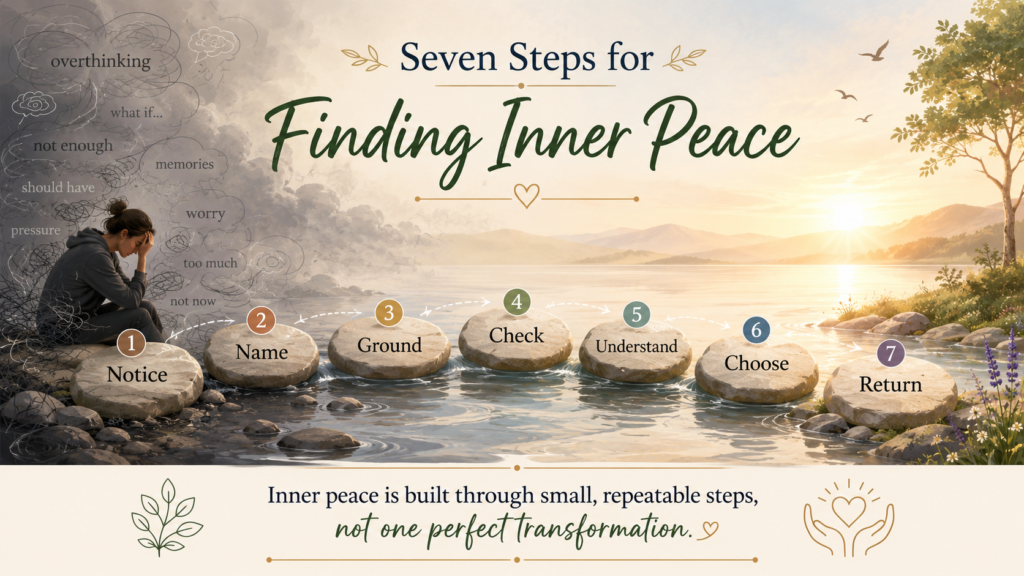 Seven practical steps showing how to find inner peace when the mind feels heavy