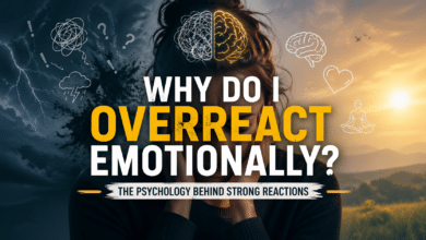 Person experiencing emotional overwhelm with split dark and calm background representing emotional triggers, nervous system response, and emotional overreaction psychology.