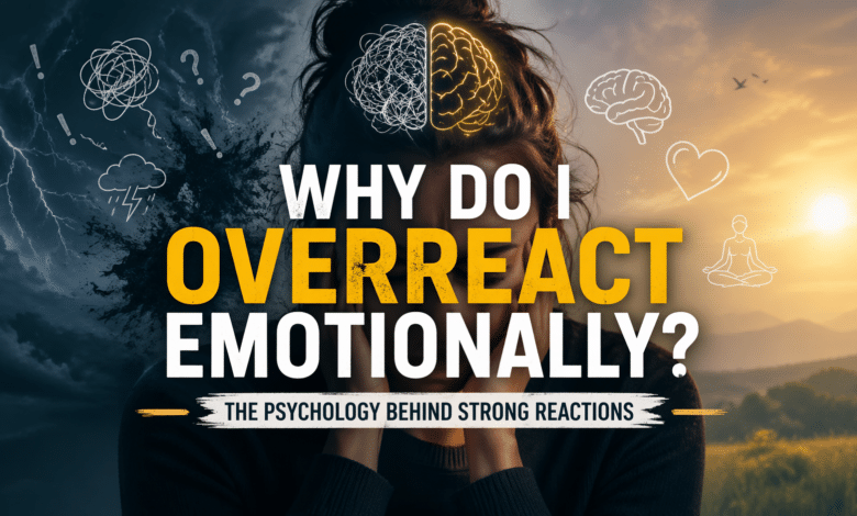 Person experiencing emotional overwhelm with split dark and calm background representing emotional triggers, nervous system response, and emotional overreaction psychology.