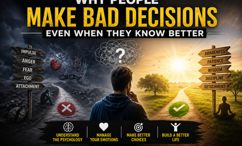 Why people make bad decisions due to emotional decision making, poor judgment, attachment, fear, and lack of awareness.