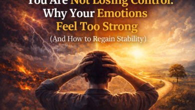 Emotional control illustration showing overwhelming emotions and nervous system reaction with contrast between chaos and calm