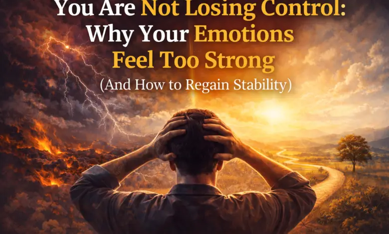 Emotional control illustration showing overwhelming emotions and nervous system reaction with contrast between chaos and calm
