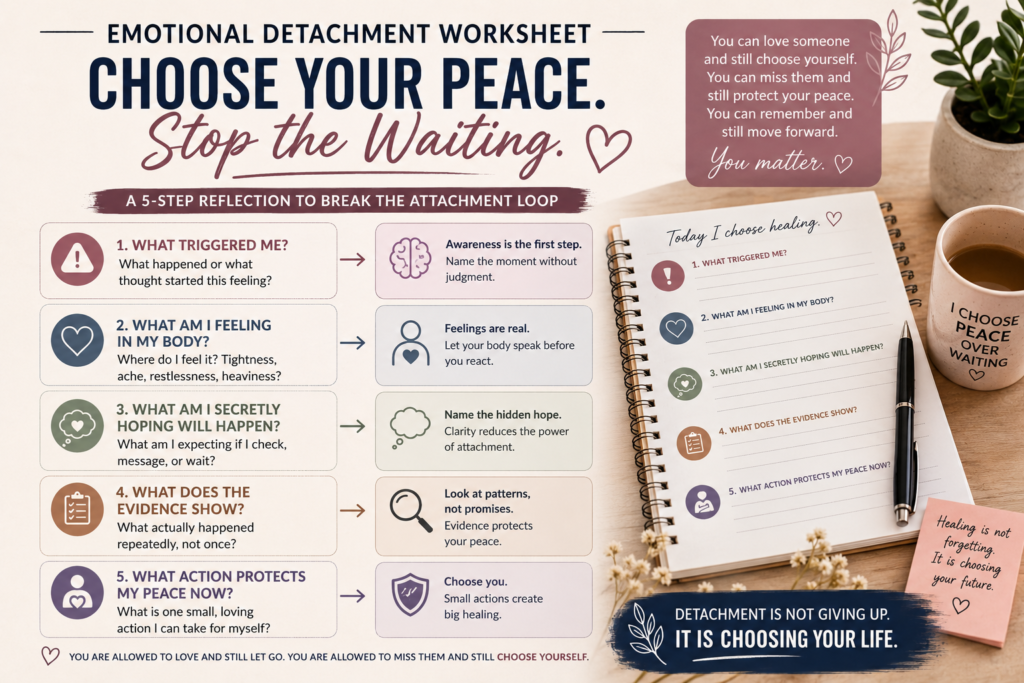 Emotional detachment worksheet for identifying triggers and safer actions