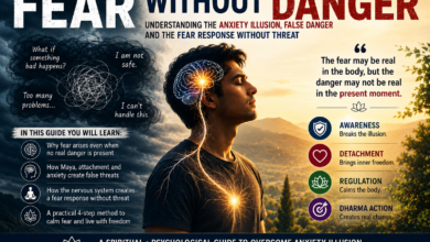 How Maya creates fear without danger through anxiety illusion, false danger anxiety, perceived threat anxiety, and fear response without threat.