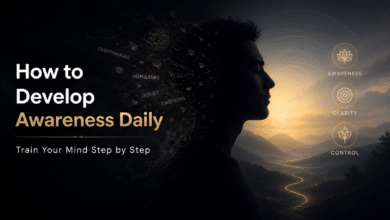 How to develop awareness with awareness practice, conscious thinking, mental observation skills, and daily mindfulness training