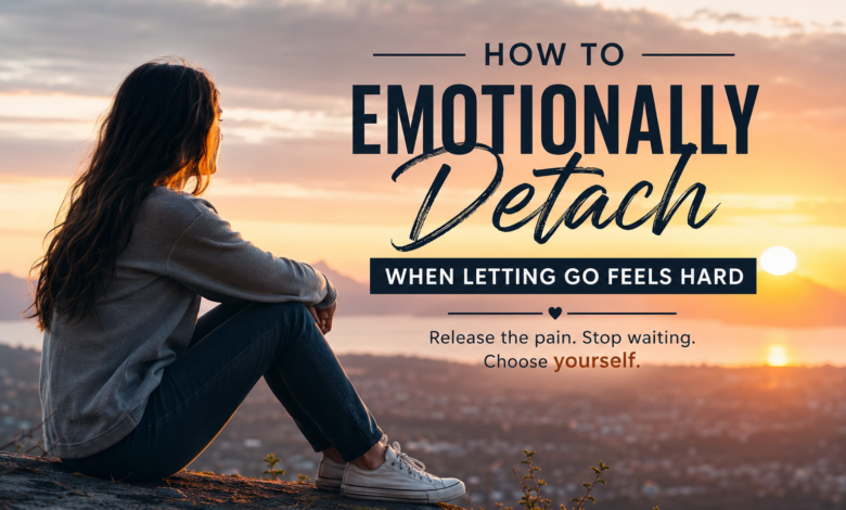 Woman reflecting at sunset while learning how to emotionally detach and choose herself