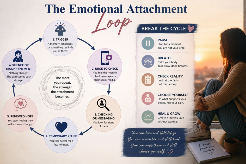 Emotional attachment loop showing checking, relief, hope and disappointment