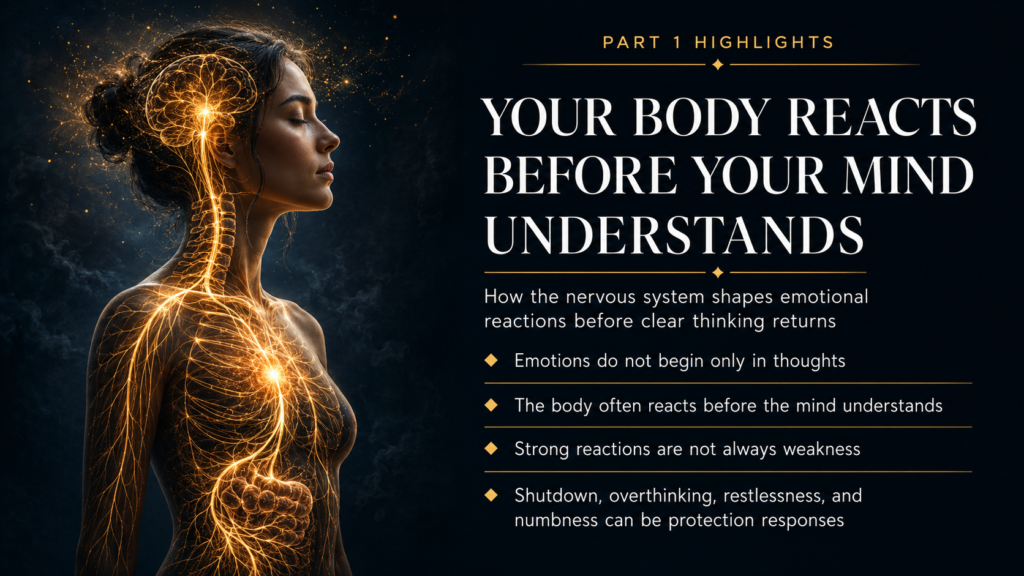 Nervous system and emotions showing how the body reacts before the mind understands emotional reactions.