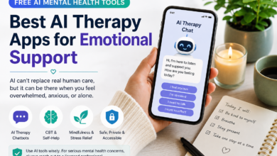 Free AI mental health tools and best AI therapy apps for emotional support, anxiety help, CBT self-help, journaling, and safe reflection