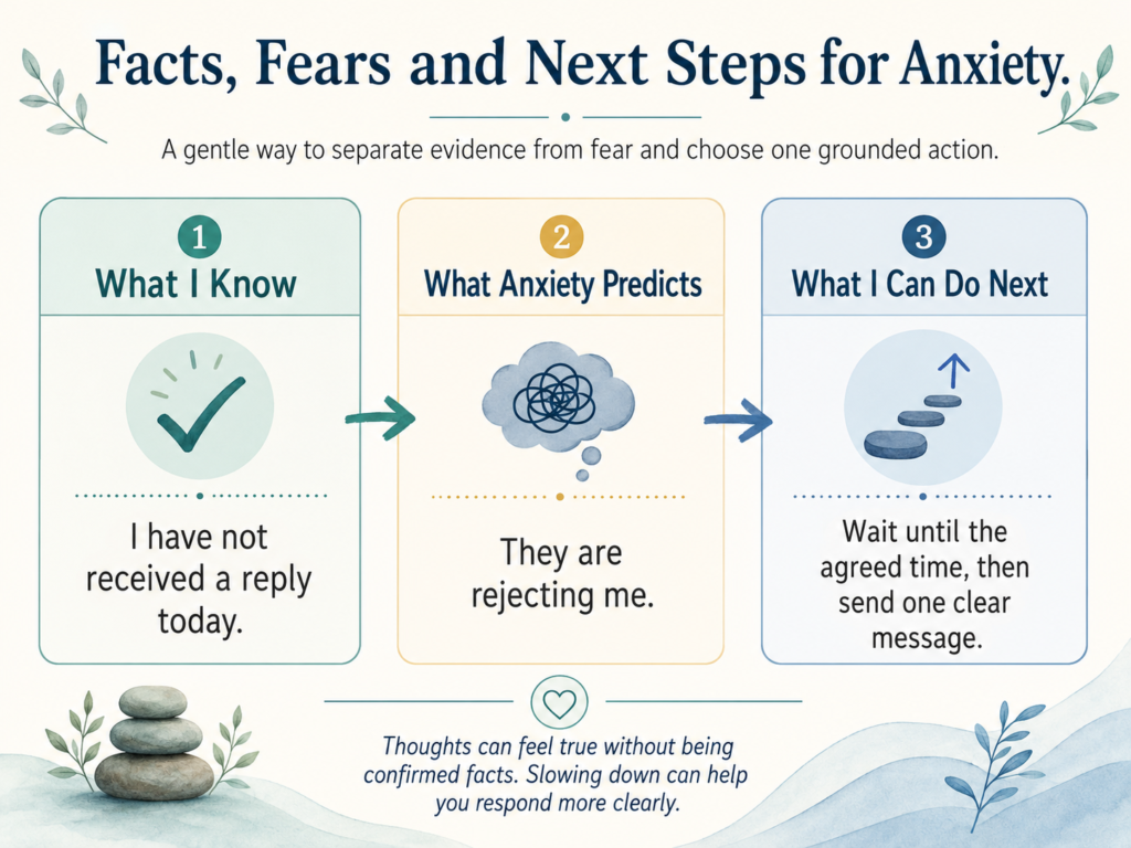Diagram separating known facts, anxious predictions and practical next steps