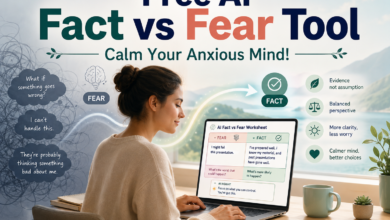 Free AI Fact vs Fear Tool helping users separate anxious thoughts from evidence, reduce fear and calm an anxious mind