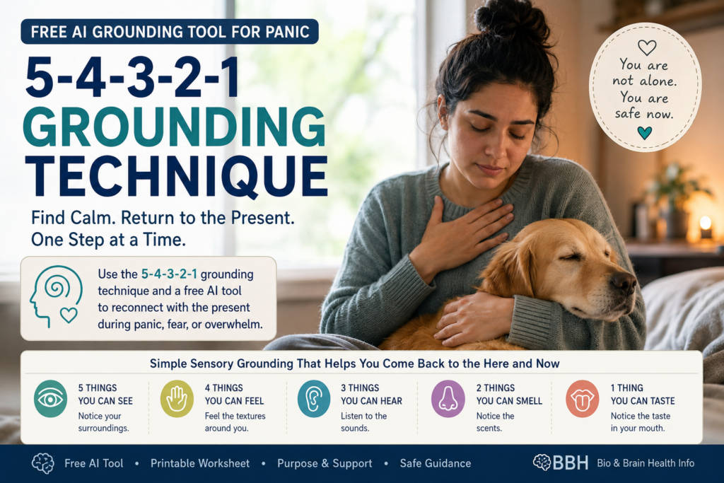 Person using the 5-4-3-2-1 grounding technique while holding a pet during panic
